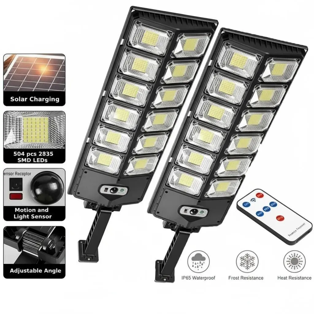 Solar Lights Outdoor 504 LED Flood Light with Motion Sensor Remote Control 3 Modes IP65 Waterproof for Yard Garden Path Parking Lot