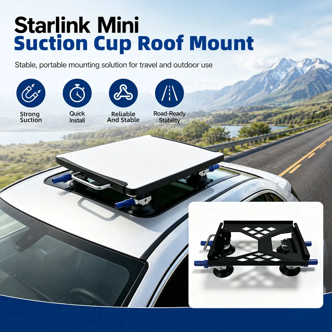 Starlink Mini Suction Cup Roof Mount, 4-Point Car Mount Bracket with Adjustable Holders, Portable Vehicle Mount for RV, Truck, Camping & Road Trips