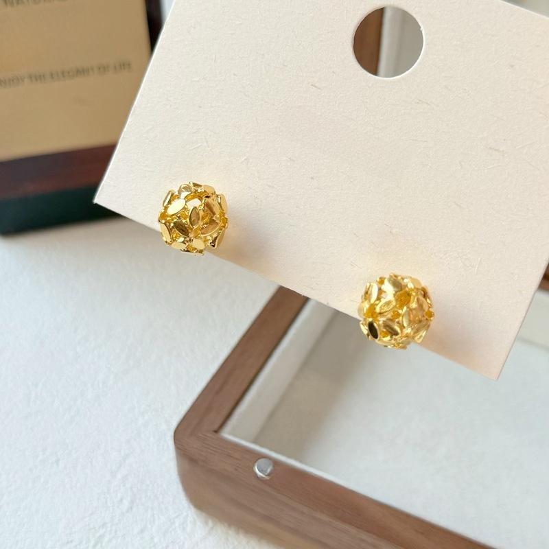 Gold Plated Round Nugget Earrings