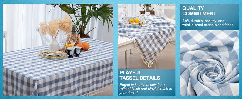 Checkered Rectangle Tablecloth, Cotton Gingham Table Cloth Plaid Table Cover for Spring Summer Picnic Kitchen Dinner Restaurant Easter Party(55x70,Blue