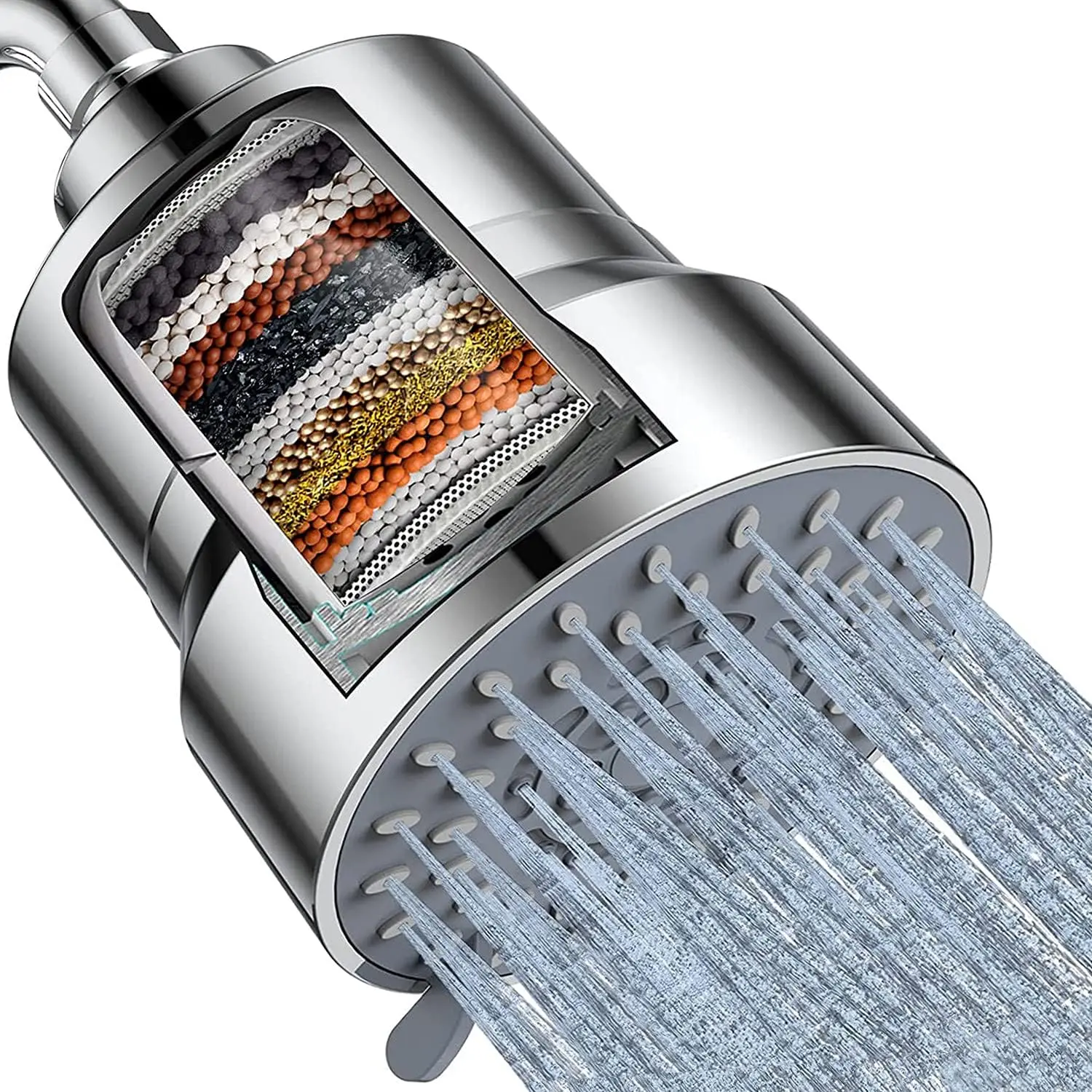 Modern Filtered Shower Head - 3 Modes High-Pressure Shower Fixture with 15-Stage Hard Water Filter for Chlorine and Harmful Substances Removal