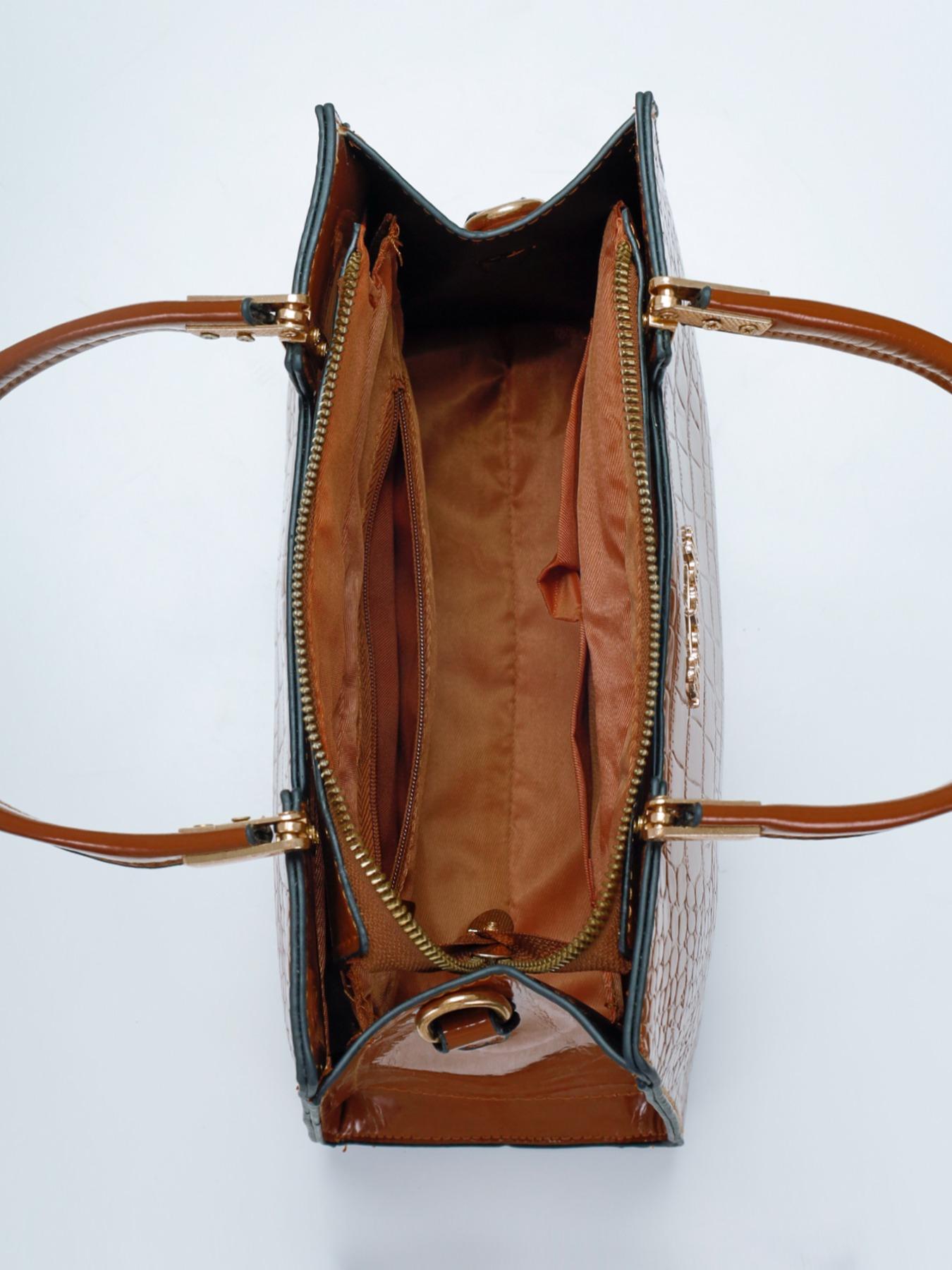 Women's PU Crocodile Embossed Square Handbag As Gift, Fashion Letter Label Classic Tote Bag for Work & Office, Elegant Matching Crossbody Bag As Gift for Wife