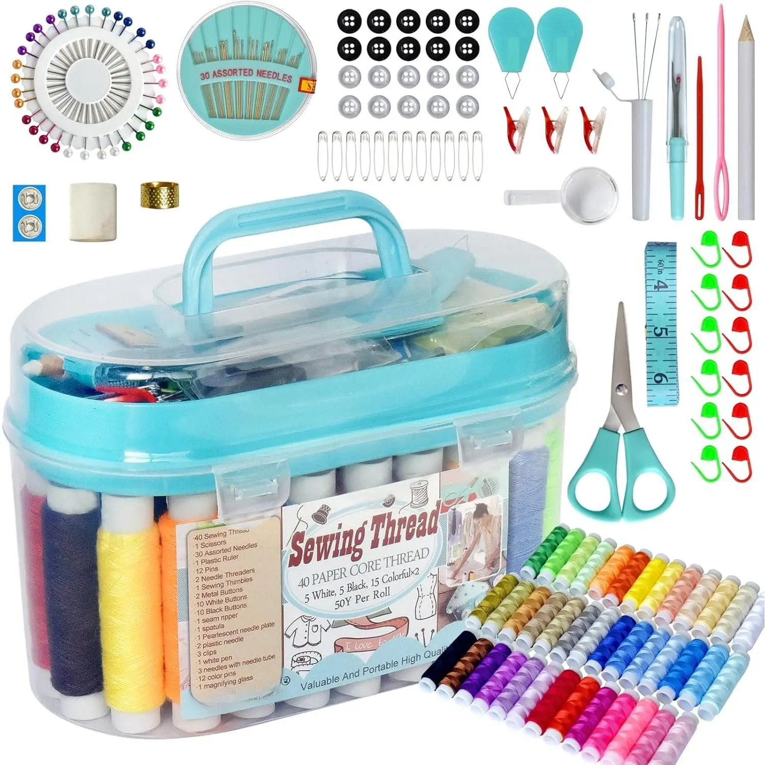 40 Spools of Sewing Thread, Box Portable  Sewing Repair Kits for Beginners Traveler