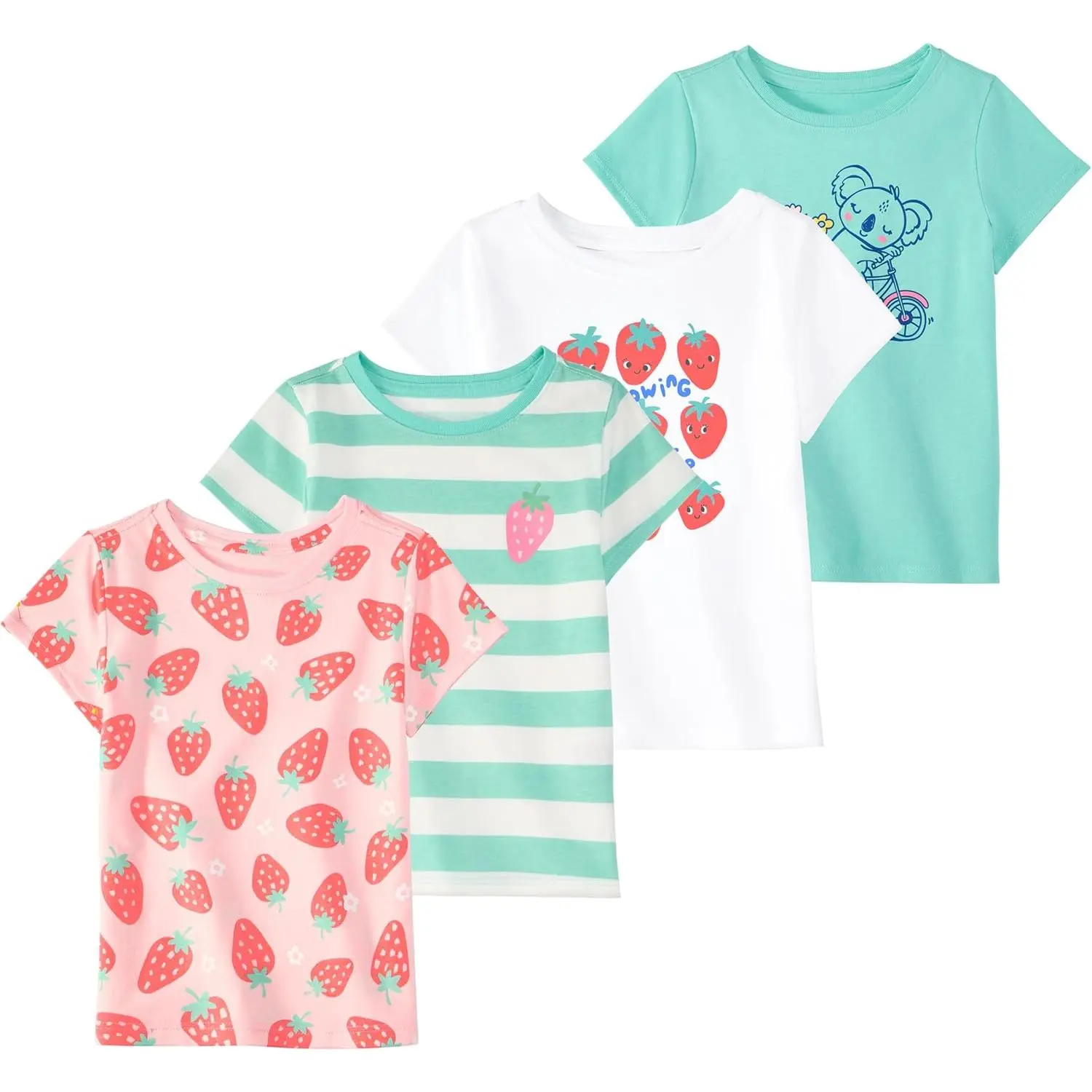 Baby & Toddler Girl T-Shirt - Short Sleeve Tees - Kid's Casual Crew Neck - Size 0-6T - 4 Pack Set, 4T, 3T