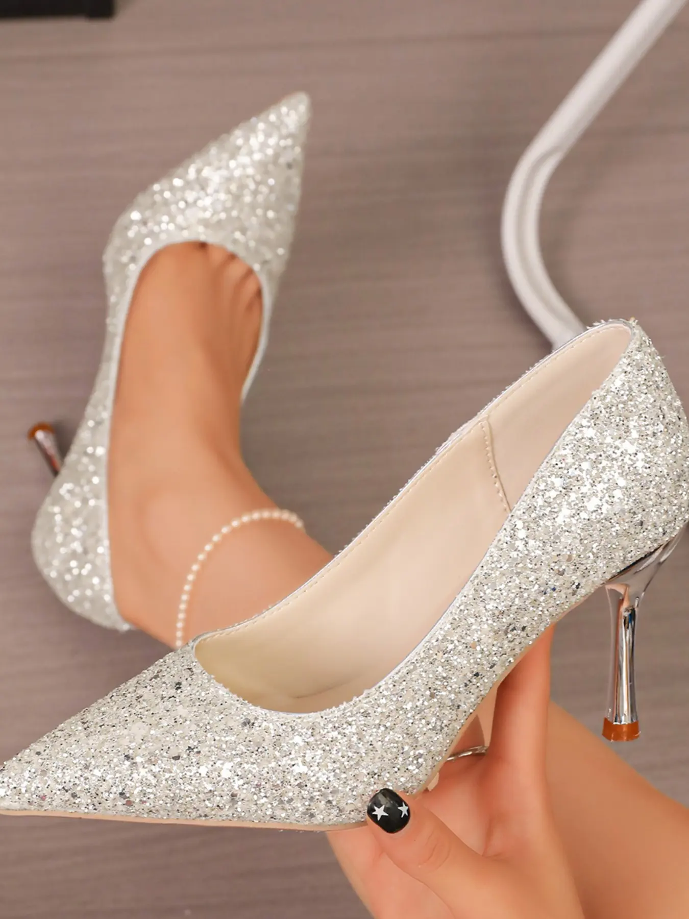 Women's Sequin Pointed Toe High Heel Slip-On Shoes, Elegant Evening Gown Pumps, Perfect for Weddings, Parties, Formal Events