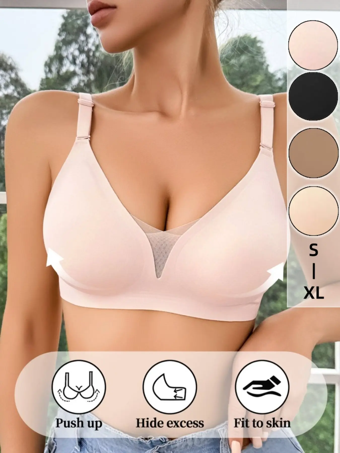 Push Up Bras For Women Seamless Jelly Wireless Minimiser Bralette, Full Coverage Mesh V Neck Balconette Style Adjustable Thin Strap Bra, Lenceria Femenina Sexi Mujer Hot Cheap Lingerie Brands Daily Underwear S-XL