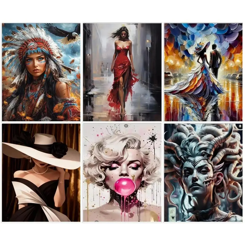Pop Art Core Paint by Numbers for Adults with Stretched Canvas Frame 16x20" 40x50cm Divine Feminine Marilyn Monroe Retro Elegant Woman DIY Acrylic Oil Painting Kit Room Decor Aesthetic Wall Art Crafts Gift Pre-framed Paint by Number Kit