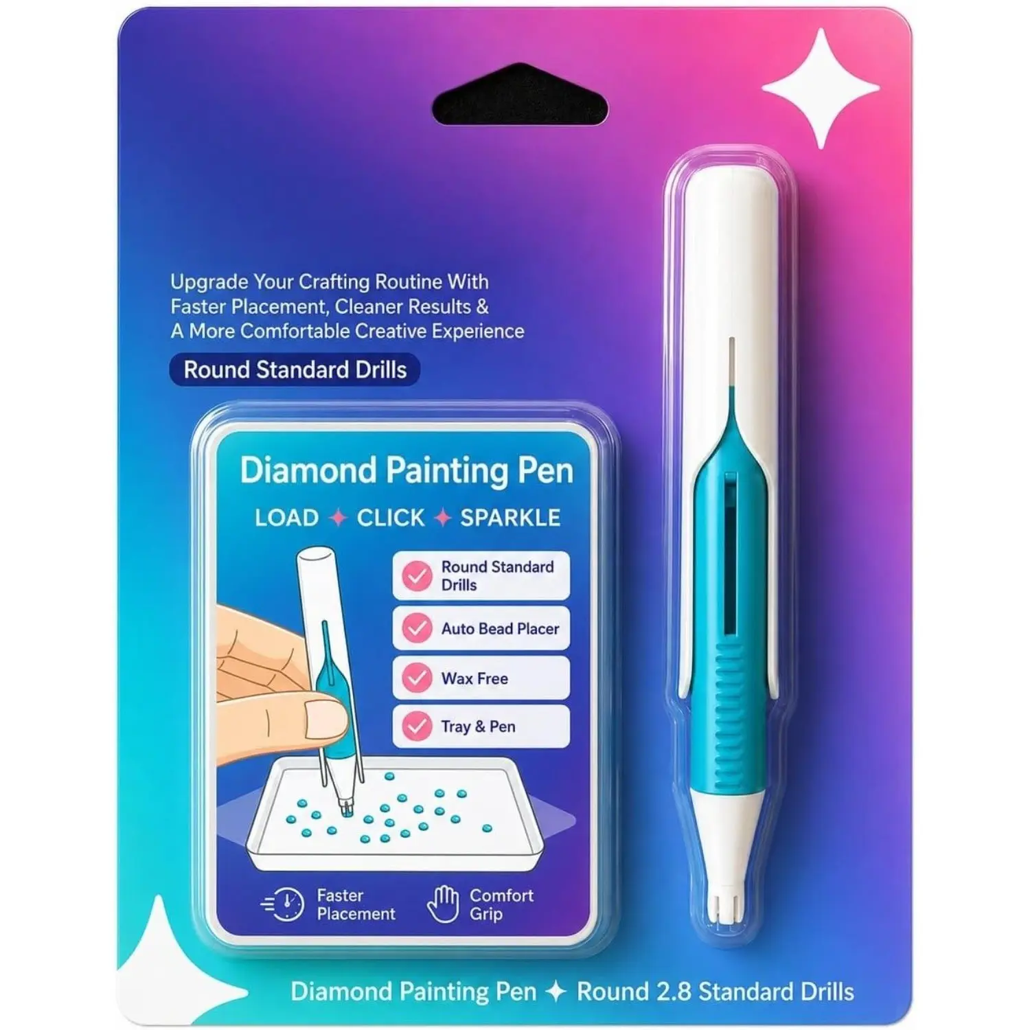 Automatic Diamond Painting Pencil for 2.8mm Round Diamonds, Blue, Durable Wax-Free, Ergonomic Design, Diamond Art Tools Set