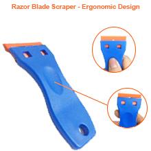 4 Pcs Plastic Razor Blade Scraper and 100 Pcs Blades, Remove Label Decal Tool， Forwithout Scratches Plastic Razor Blade Scraper, Adhesive Remover for Stickers, Gaskets and Paints on Window Car Glass