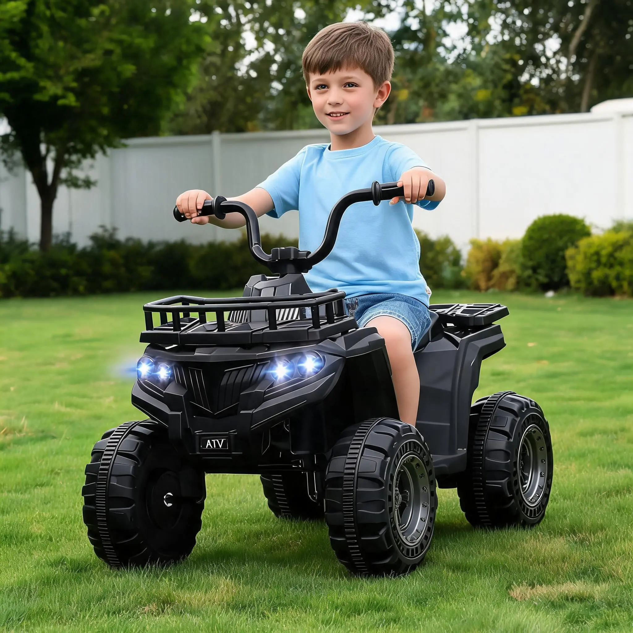 Powerful 12V Kids Electric ATV Ride, Electric Toy Quad with LED Lights, Toy Car for 3-8 Year Old Boys Girls, Ideal Gift for Toddlers & Children ﻿