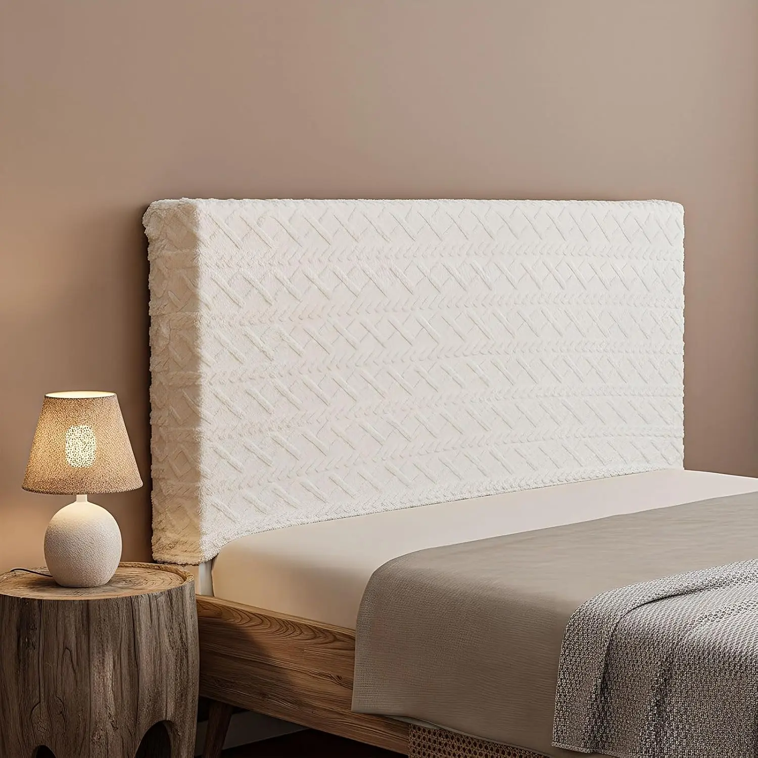 Gilprop Queen Size Stretch Jacquard Fabric Bed Headboard Cover - High-Quality, Dustproof, Easy-to-Install Velvet Protector for Bedroom Decor, Boho Chic Bedroom (59"-67" White, Elevates Style)