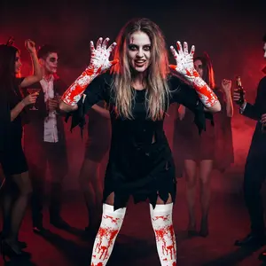 Halloween Bloody Print Socks Gloves Set, 2-Piece Costume Accessory, Perfect for Horror Themes, Ideal for Parties & Events