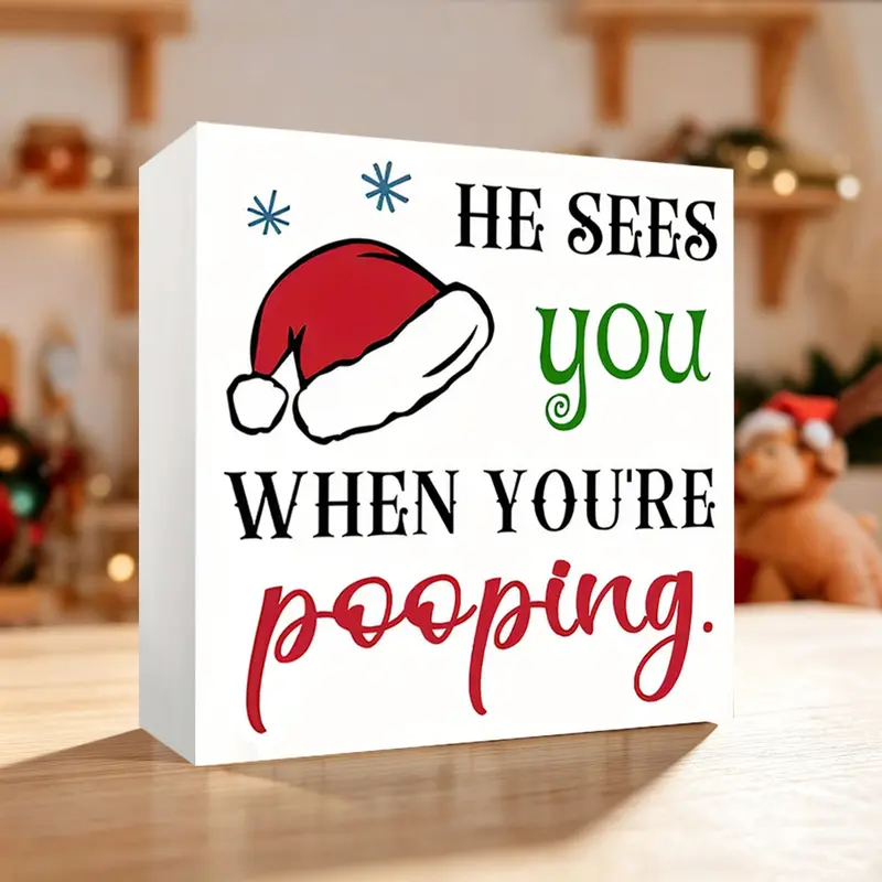Charming Christmas Decoration Red Santa Hat PVC Ornament-he Sees You When You're Pooping Christmas Home Decor Office Ornament Desktop Bookshelf Decoration Holiday Gift Christmas Gift Festive Decorations