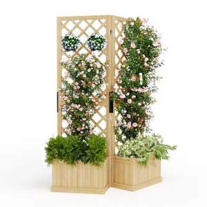 Garvee Cedar Wood Freestanding Planter Box with Tall Trellis Privacy Screen – 65" Raised Bed, Outdoor Patio, Deck, Backyard Fence Panel, Climbing Plant Support, Drainage Holes