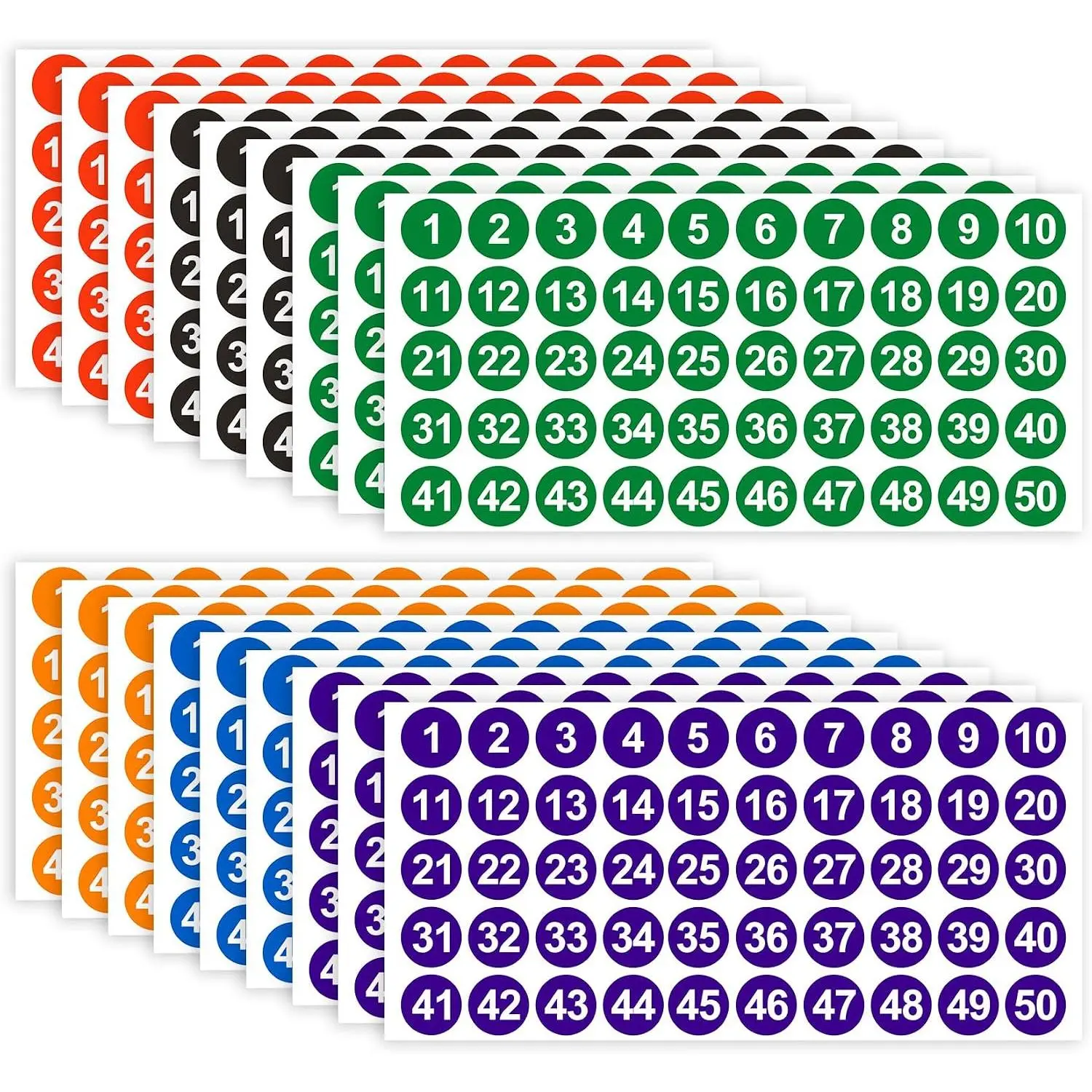 Consecutive Number Stickers, 900 count Number Stickers 1 to 50, 18 Sheets 1 Inch Vinyl Round Number Labels Circle  for Office School Teacher Classroom Inventory Storage Supplies Multicolor