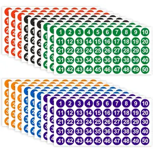 Consecutive Number Stickers, 900 count Number Stickers 1 to 50, 18 Sheets 1 Inch Vinyl Round Number Labels Circle  for Office School Teacher Classroom Inventory Storage Supplies Multicolor