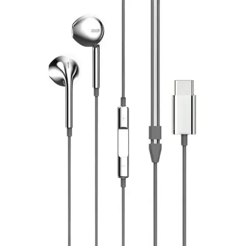 Silver Color Wired Type-C Earphones, In-Ear with Line Control, Compatible with iPhone 15-17 & All Android Phones, Y2K Retro Style Wired Earbuds, In-Ear Headphones, Stylish Earbuds