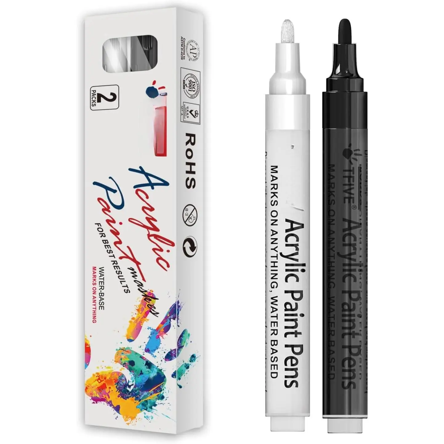 White & Black   Markers, 2 Permanent Markers  Pens | , Quick Dry, Medium Tip, Water Based Marker Pens for Rock Painting, , Metal, Plastic, Canvas, Glass, Ceramic