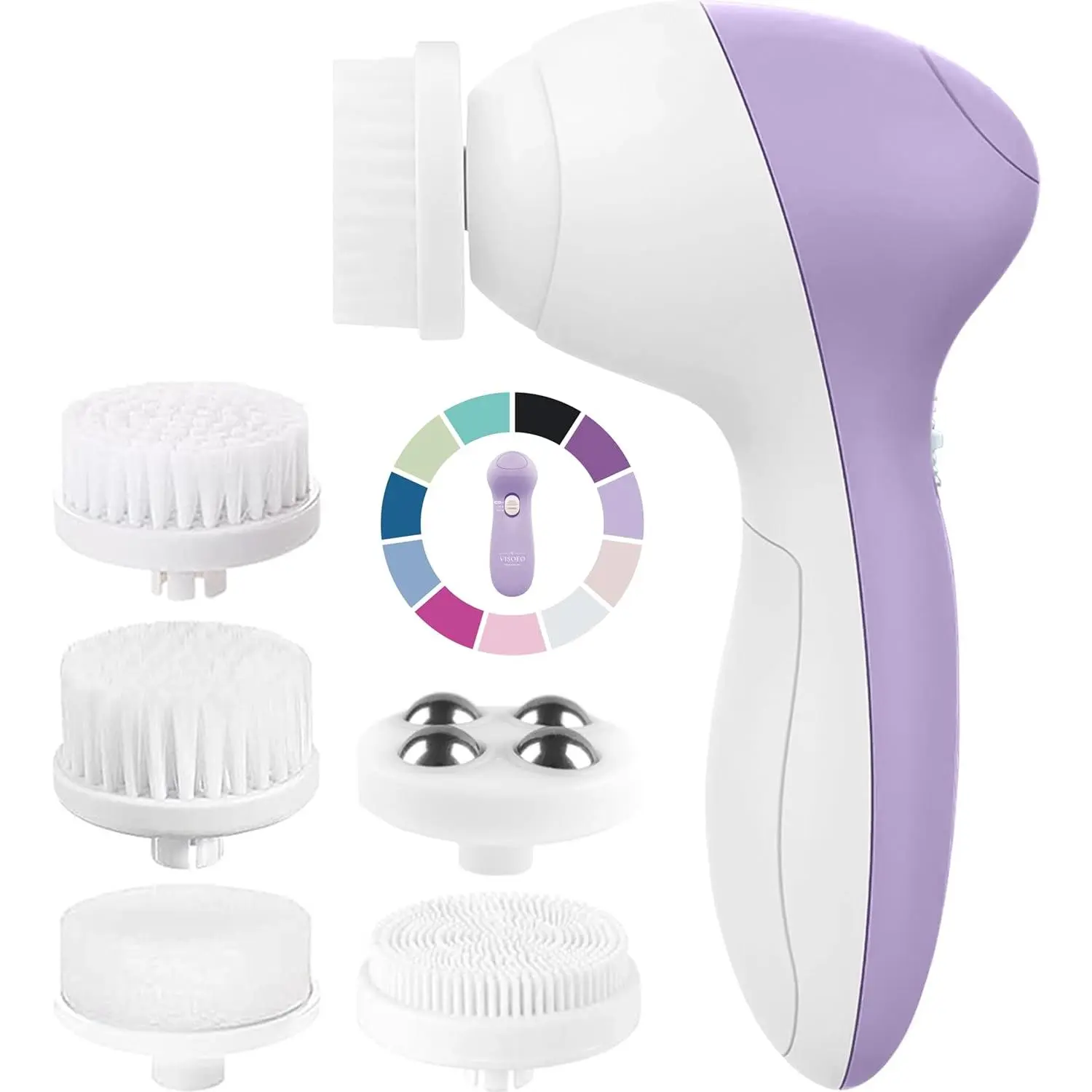 Electric Facial Cleansing Brush Scrubber for Beauty Enthusiasts, Powered Exfoliator Skin Care Device with 7 Heads, Requires 2 AA Batteries (Lilac Amethyst), Cleaning Brush, 2 Aa Batteries Required., Exfoliating, Face