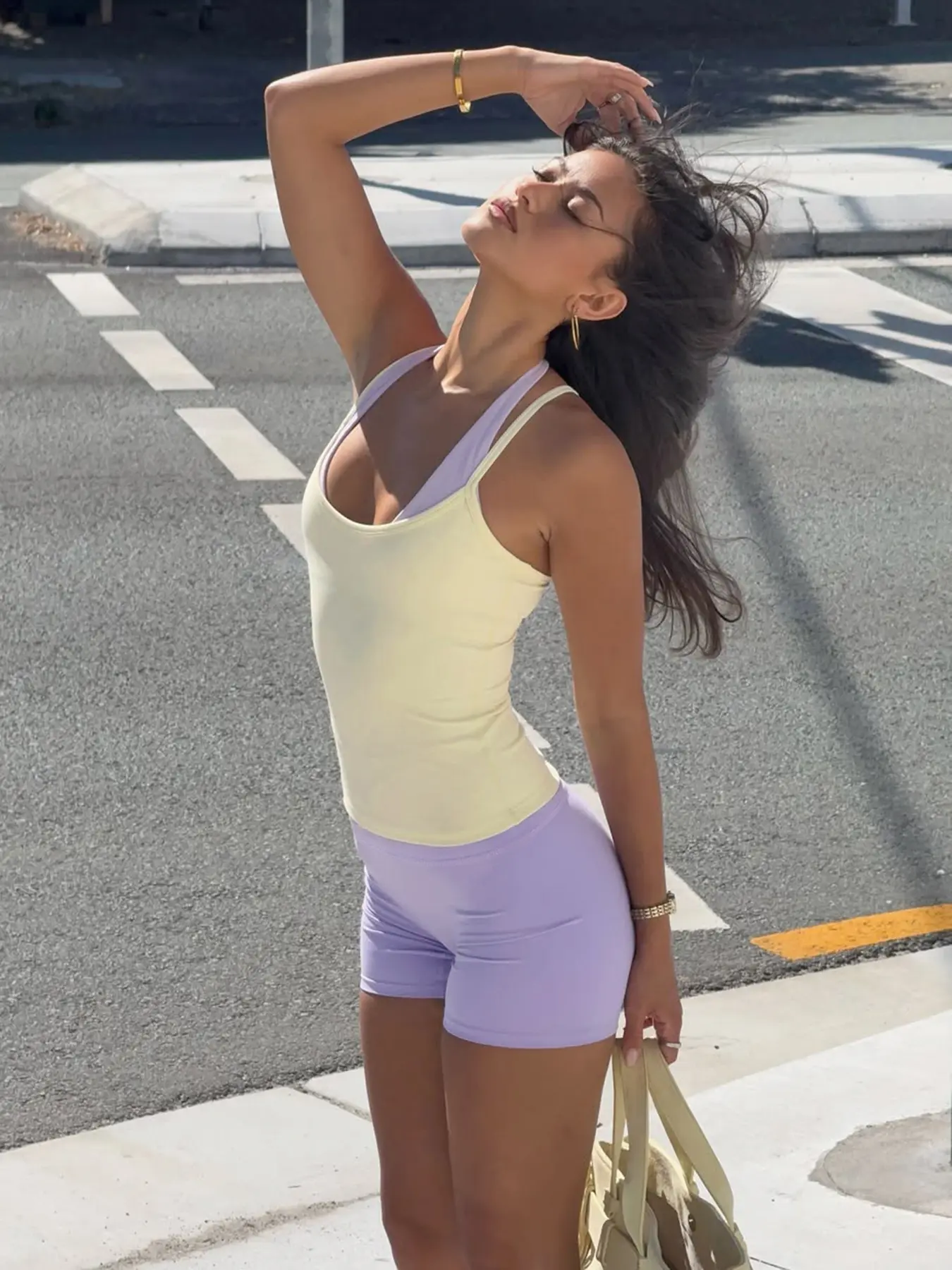 Fashion Sporty Crop Top Set for Women, Sleeveless Patchwork Knit Vest & Short Pants, Summer Casual Fitness Riding
