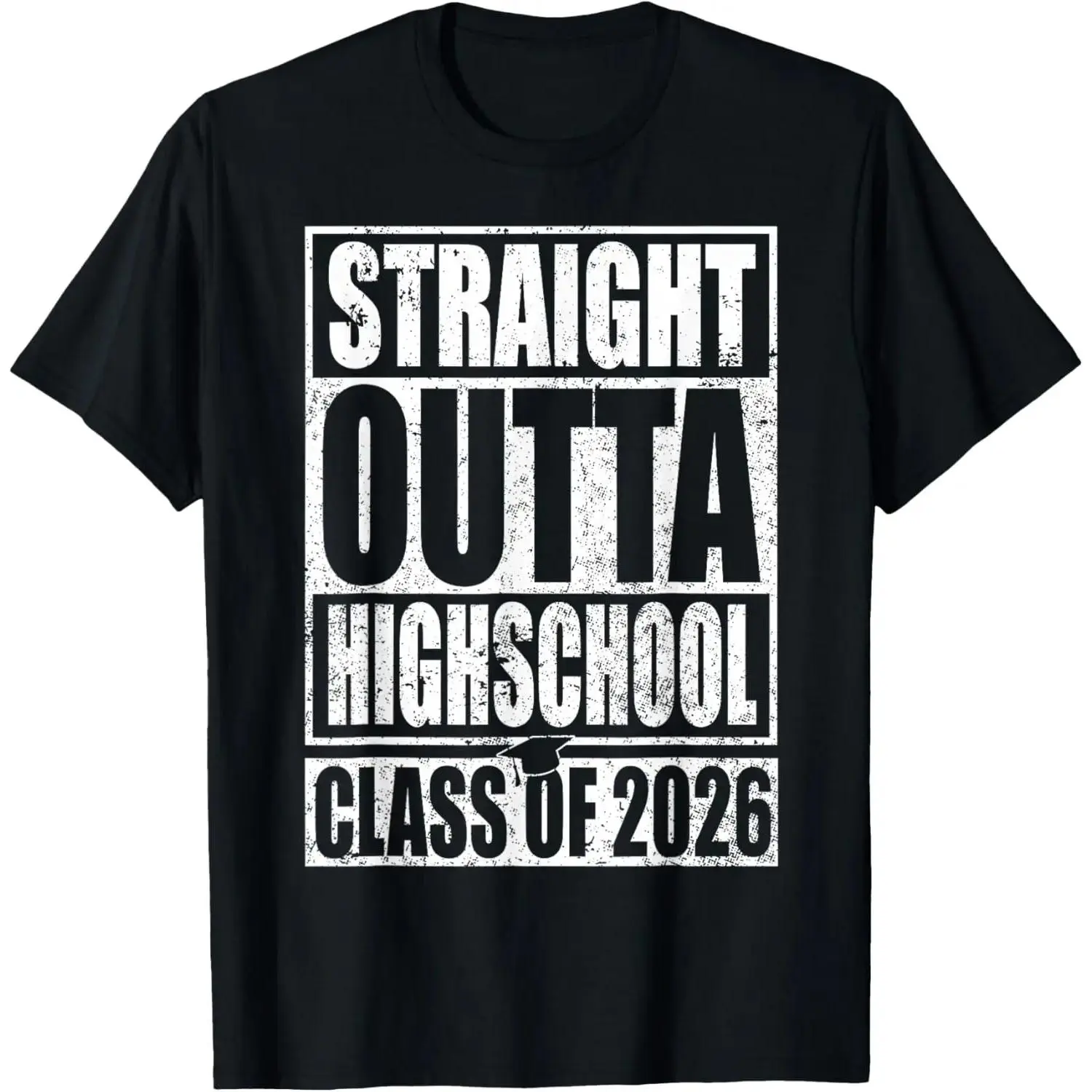 Men's Class of 2026 Senior Short-Sleeve T-Shirt - 'Straight Outta' Distressed Print Graphic Tee, Relaxed Fit, Breathable, Wrinkle-Resistant, Durable, Shrink-Resistant, Round Neck Graduation Gift for Him, Casual Streetwear Menswear Top