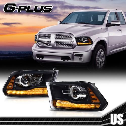 Fit For 2013-2018 Dodge Ram 1500 2500 3500 Black Projector Headlights w/ LED DRL