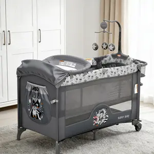 4-in-1 Portable Pack and Play Baby Bassinet Bedside Sleeper - Baby Furniture with Changing Table, Zip Door, Locking Wheels, Storage Basket, Toy Bar - for Newborns, Dark Gray, USA