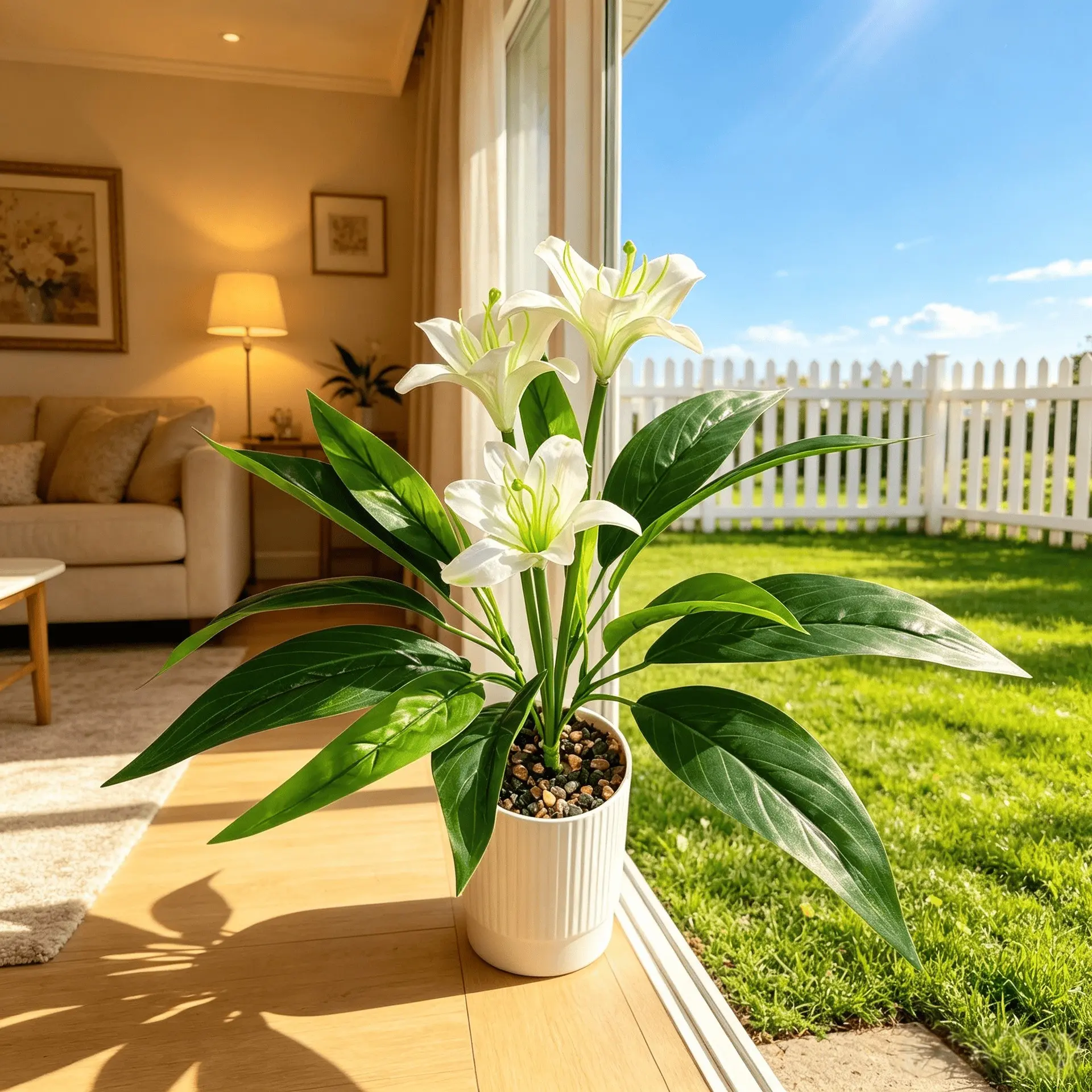 3-Head Lily Artificial Flowers, Decorative Faux Flower Decorations, Indoor/outdoor Decor, No Maintenance, Ideal for Gardens, Weddings, Offices, Hotel Lobbies