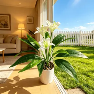 3-Head Lily Artificial Flowers, Indoor/outdoor Decor, No Maintenance, Ideal for Gardens, Weddings, Offices, Hotel Lobbies