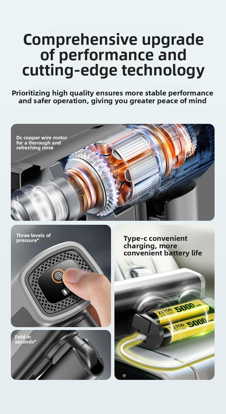 Cordless High Pressure Car Wash Gun, Foldable Portable High Power Washer, Rechargeable Lithium Battery Automatic Cleaning Gun