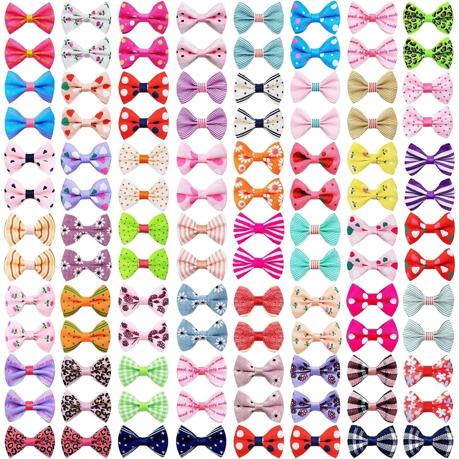 100PCS Cute Puppy Dog Small Bowknot Hair Bows with Alligator Clips for Girl Doggie Hair Grooming Handmade Pet Gifts Accessories