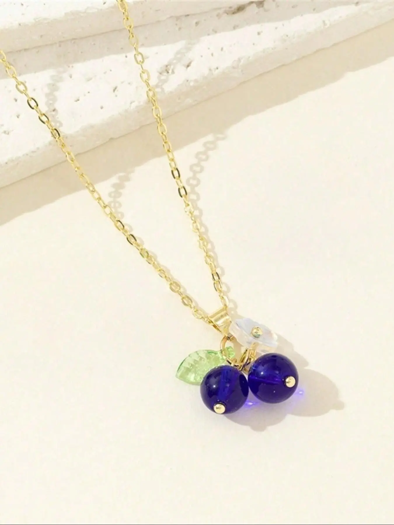 Cute Blueberry Necklace for Women, Glass Fruit Pendant with Acrylic Flower Leaf Chain, Perfect Gift for Birthday and Valentine's Day