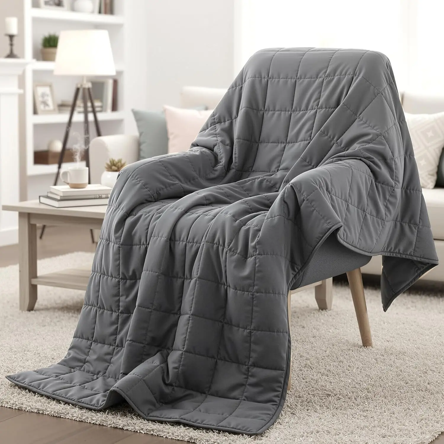 Weighted Blanket 15 lb 48" x 72" Twin Size Cooling Cotton, Machine Washable with Premium Glass Bead Fill, Even-Weight Grid Stitching, Breathable No Overheating, Deep Sleep SupportGift