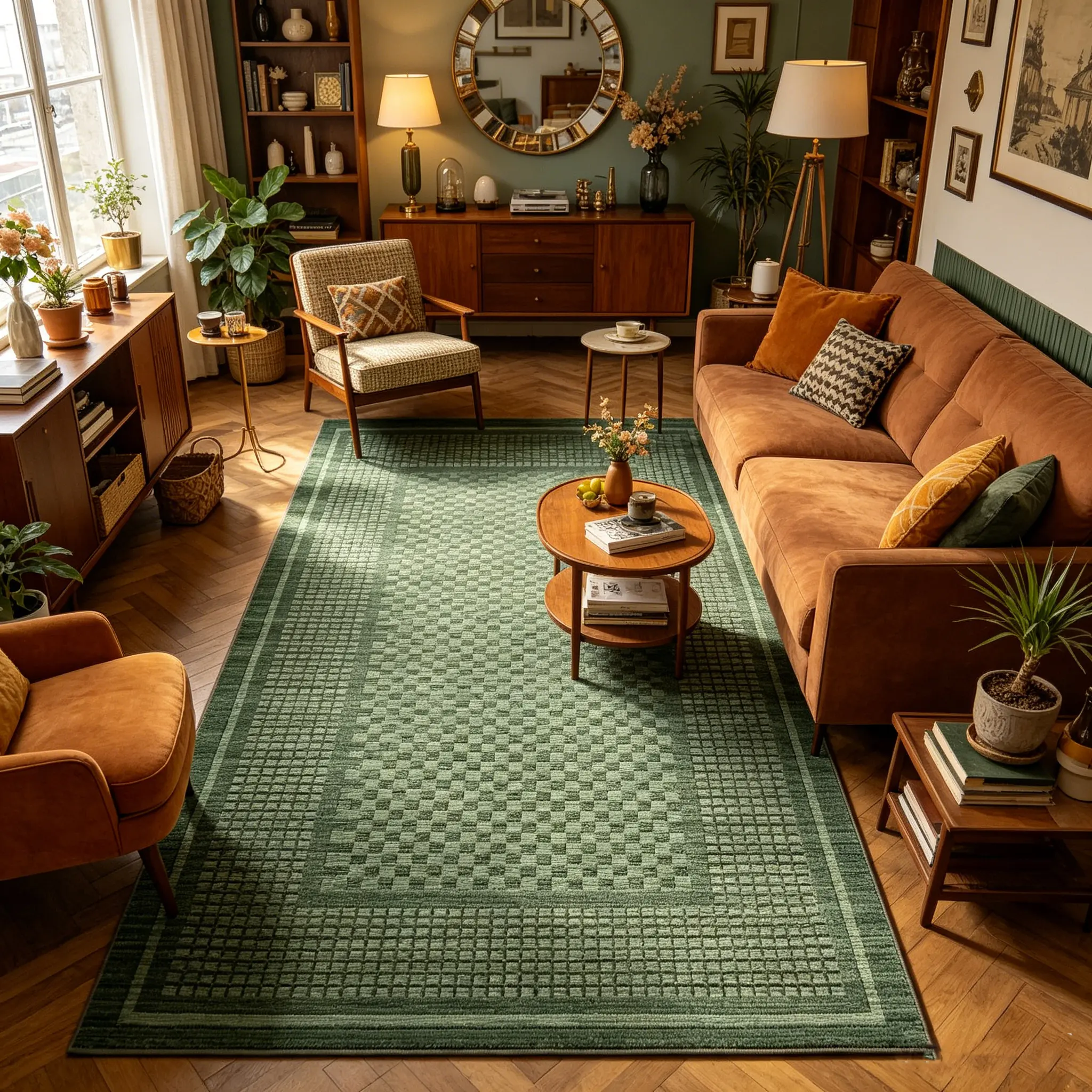 Neutral Bordered Grid Checkered Minimalist Area Rug Thin Low Pile Large Non Slip Carpet Washable Pet Friendly Durable High Traffic Rugs Indoor Floor Mat for Living Room Bedroom Farmhouse Apartment Hallway Cozy Home Decor