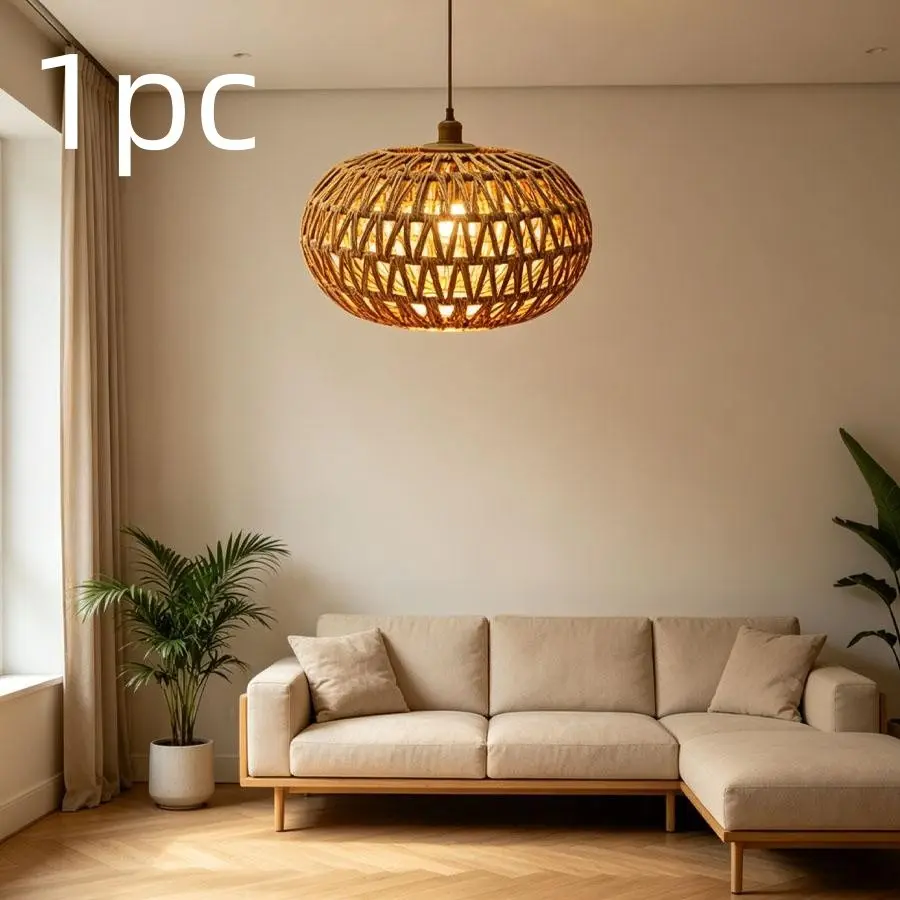 Decorative Woven Pendant Light Shade, Basket Weave Lamp Cover, Light Covers, Ideal for Home Dining Room, Cafe, Tea Shop, Elegant Lighting Decor