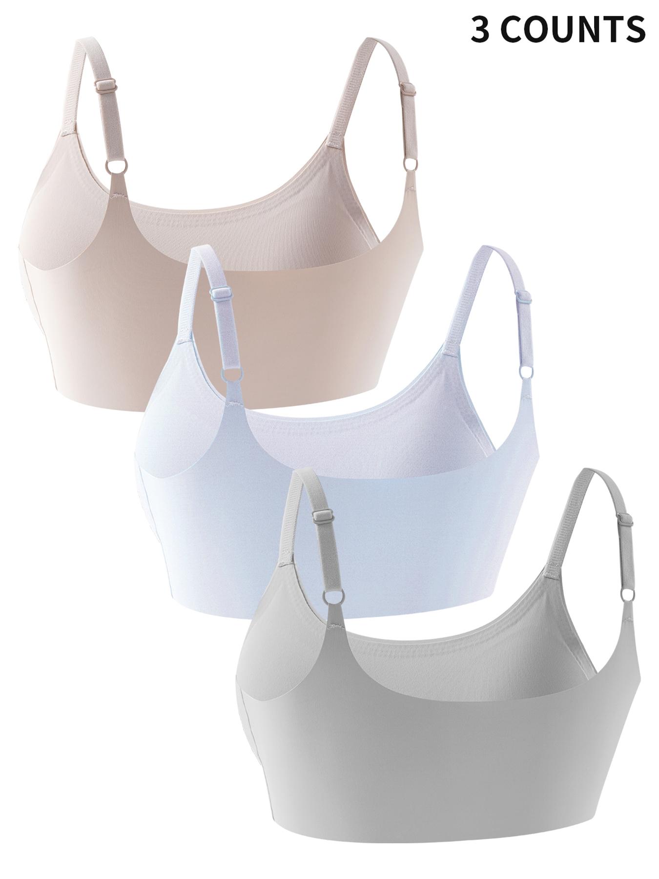 3-Piece Teen Girls Youth Underwear Set, Includes Comfortable Padded Bra, Solid Brami Tank, Solid Colors with Cartoon Patterns, Suitable for All Seasons, Everyday Wear Underwear