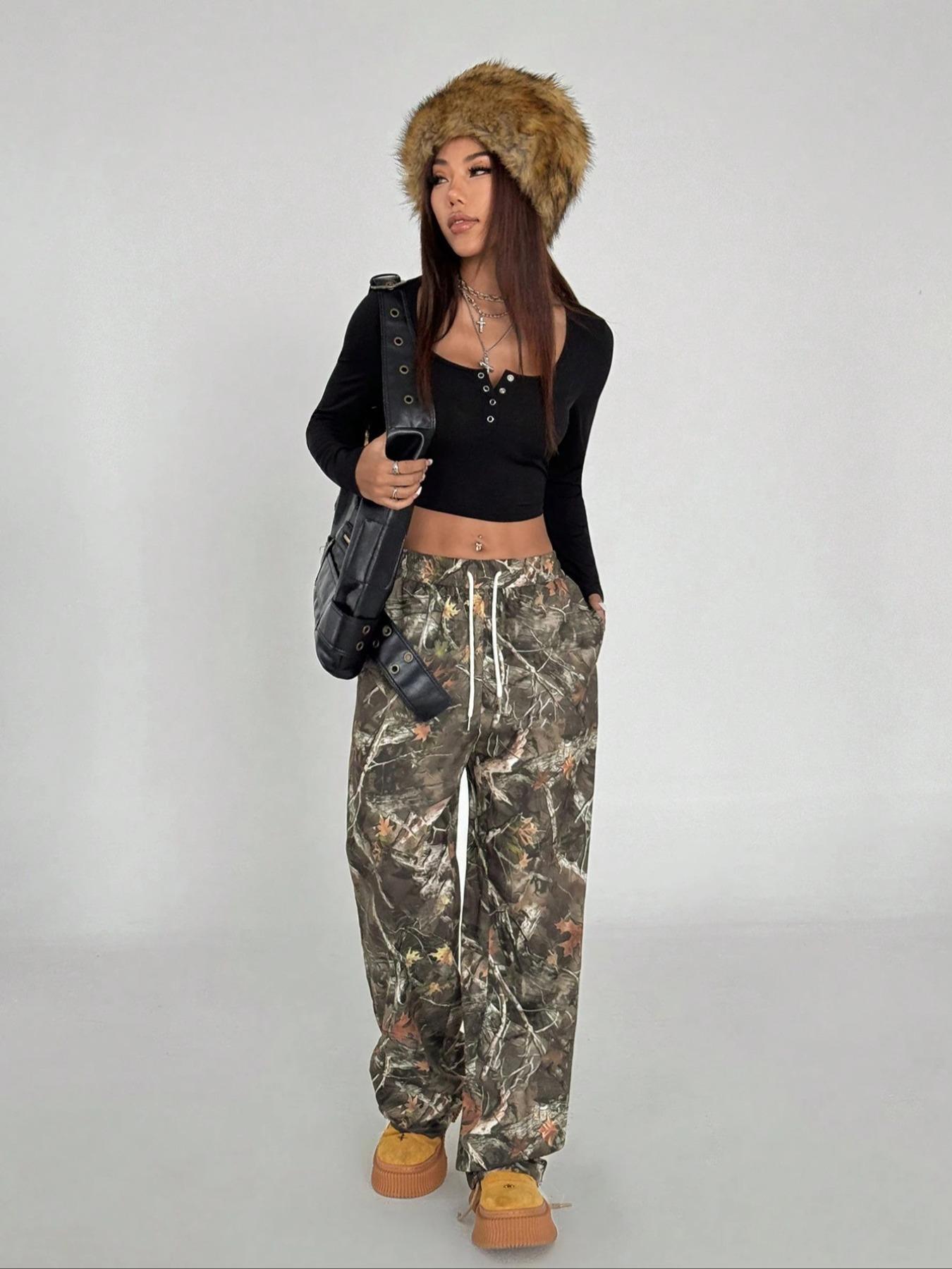 Women's Camo Print Sweatpants, Knit Casual Comfy Jogger Pants for Daily Wear, Ladies Bottoms for Summer, Trouser