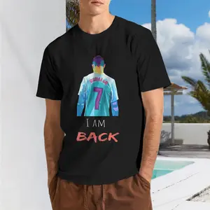 Men's C Ronaldo CR7 Geometric Polygon Portrait I AM Back Slogan Graphic Print Crew Neck Short Sleeve T-Shirt Soccer Football Fan Match Day Casual Sport Streetwear Tee