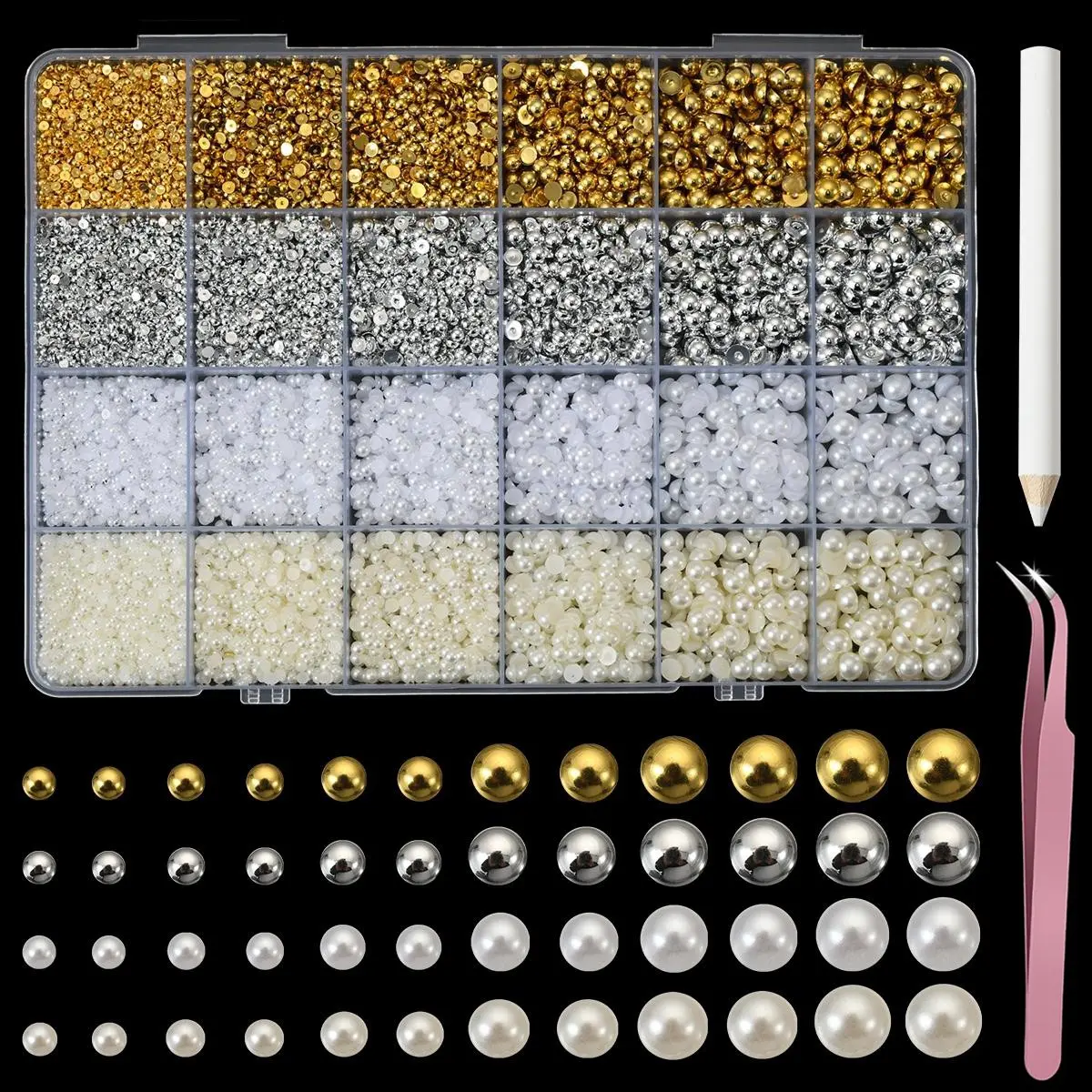 1Box Pearls For Crafting Nail Charms Nail Art Supplies Nail Art Decoration Flat Back Nail Pearl Half Round Beads For EmbellishmentShoes Small Accessories For DIY Jewelry Phone Making Gold Silver White Beige Kit