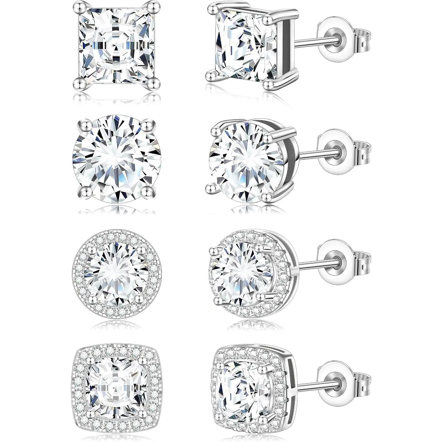Cubic Zirconia Stud Earrings for Women Mens Earrings  Square CZ Studs Set