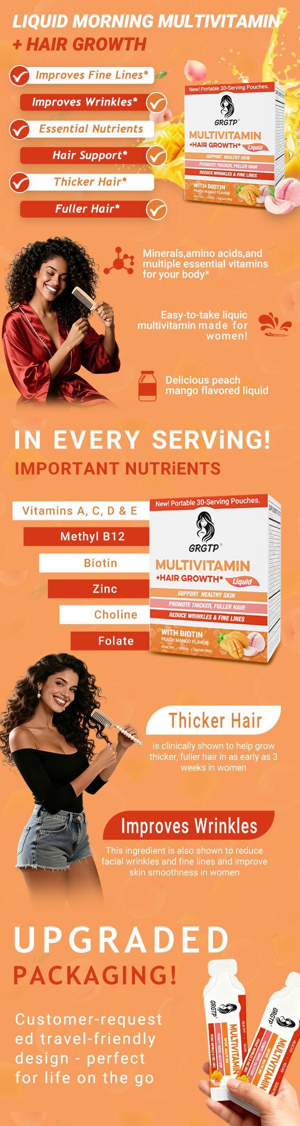 Liquid Multivitamin + Hair Growth | Biotin 10000mcg | Support Healthy Skin,Promote Thicker,Fuller Hair,Reduce Wrinkles & Fine Lines | 15.22 Fl Oz