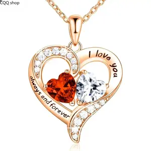 18K Rose Gold Heart Necklace, Valentine's Day Gifts, Jewelry for Women with 2 Birthstones, Customized Gifts for Mom Wife, I Love You Always and Forever, Gold, Cubic Zirconia Vintage Cross Pendant with Rotatable Crown My Little Star Book  jew lery,summervi