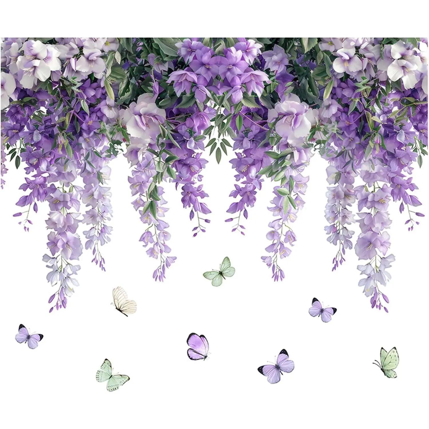 Vine Wall , Removable Wisteria Floral Vinyl Stickers, Flower Vine Butterfly Stickers Art Wallpaper for  Clings Bathroom Bedroom Living Room Wall Corner Decor