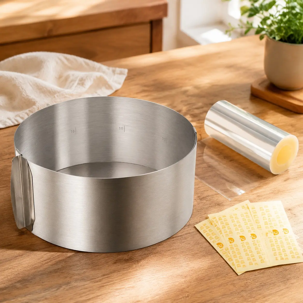 Adjustable Stainless Steel Cake Ring with Acetate Sheets, 6-12 Inch Mousse Cake Mold & Collar Set for Baking