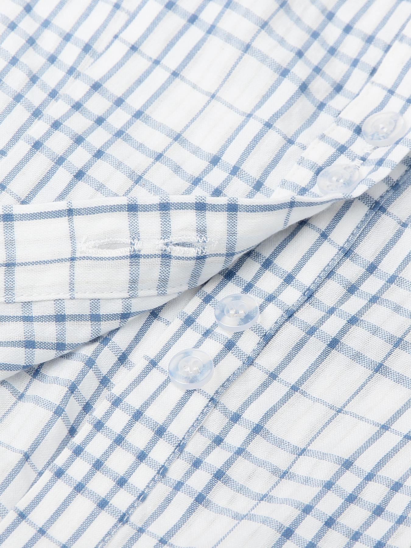 Women's Plaid Print Curved Hem Short Sleeve Casual Fitted Collared Blouse, Button Up Shirt, Casual Bishop Sleeve Top for Summer, Ladies Clothes for Daily Wear
