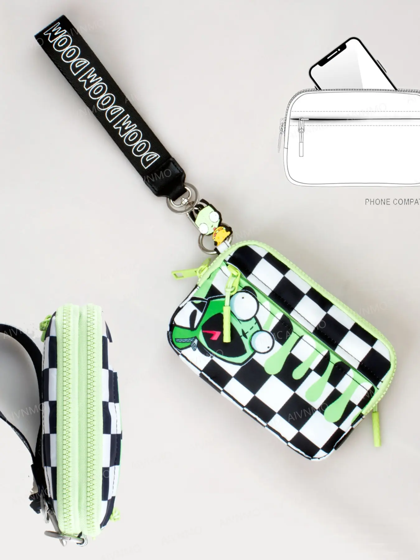Women's Colorful Plaid Two-In-One Wallet, Rfid Theft-Proof Nylon Phone Bag, Fashion Multi-Functional Wristlet, Stylish and Practical