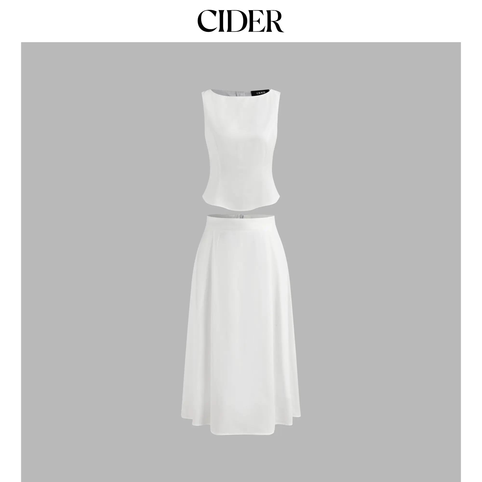 Cider Woven Boat Neck Solid Tank Top & Mid Rise Midi Skirt SohoChic