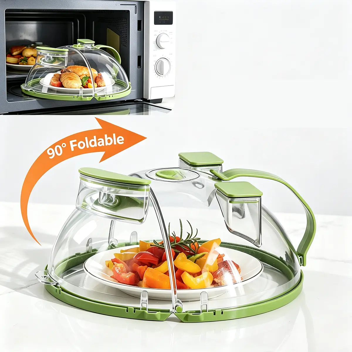 Upgraded Microwave Splatter Cover with Water Steamer, Clear Vented Food Lid with Handle, Anti-Splatter Microwave Moisture Cover for Heating, Kitchen Gadget