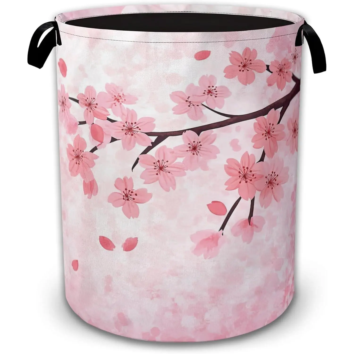 Cherry Blossom Laundry Basket Collapsible with Handles,Pink Flower Waterproof Oxford Cloth Hamper,16 x 20.8 Inch Storage Organizer for Bathroom Bedroom Dorm