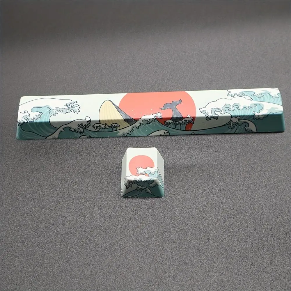 Coral Sea Pattern ESC & Spacebar Key Cap, 2 Counts Cartoon Pattern Keyboard Key Cap, Durable Keycap for DIY Mechanical Keyboard, Universal Compatibility